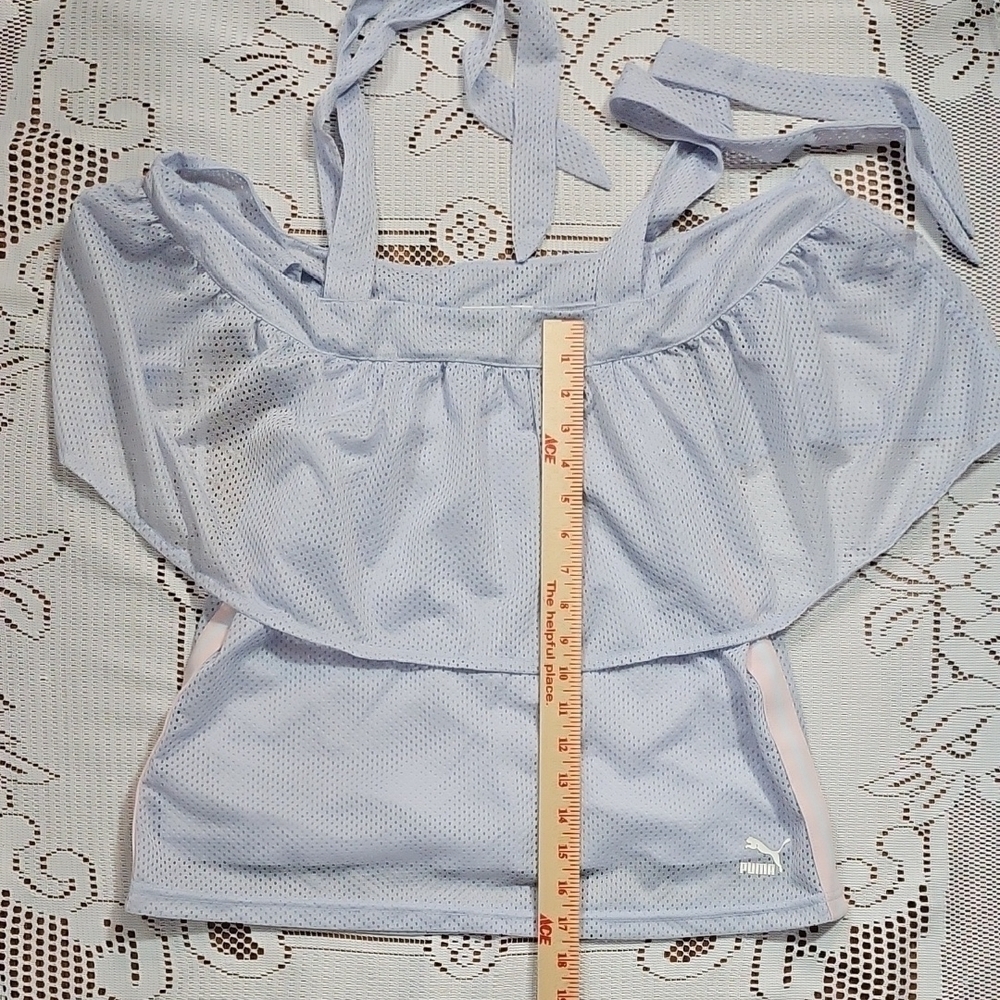 Puma Blue Ruffled Puff Sleeve Blouse - Picture 3 of 6